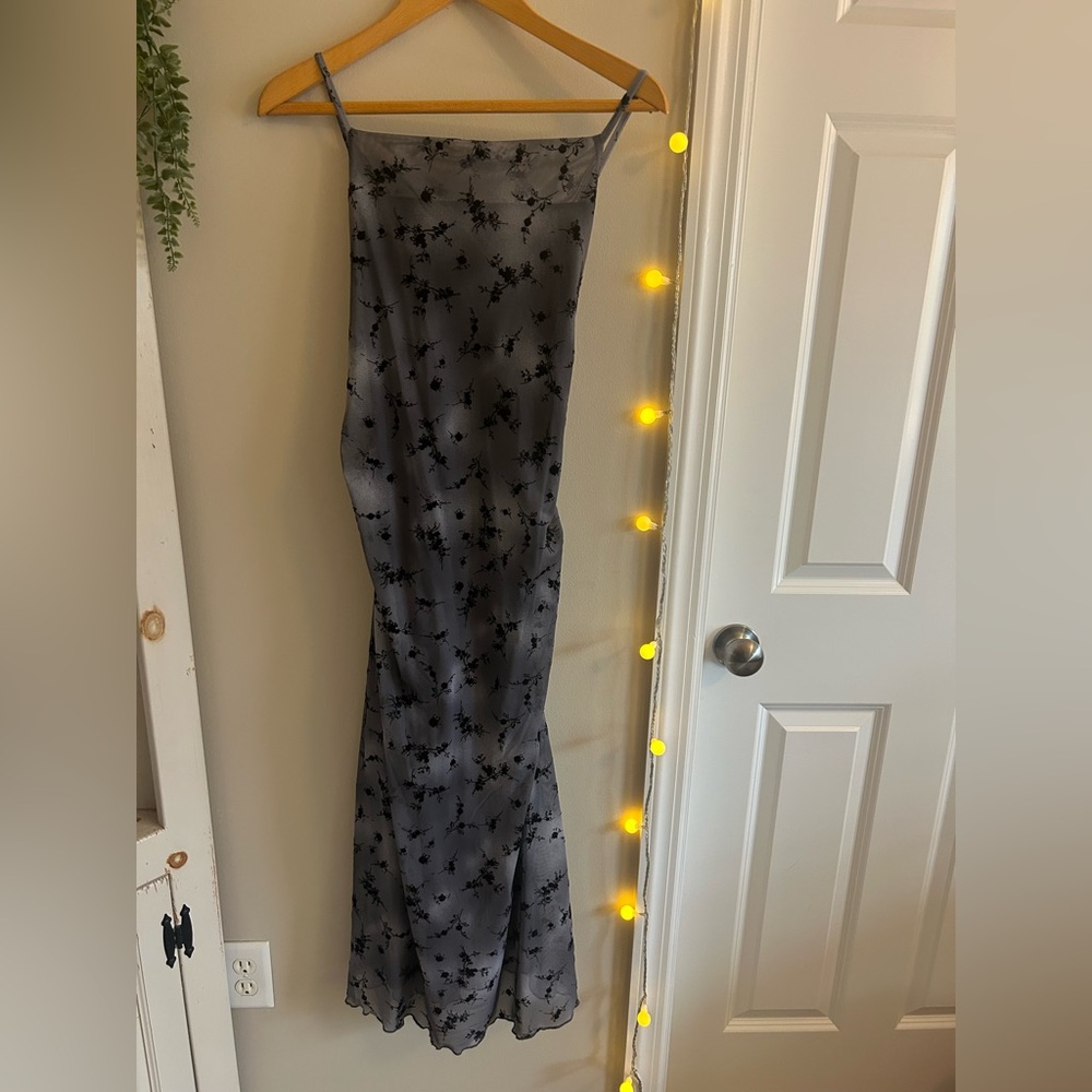 Formal Gray Floral Slip Dress